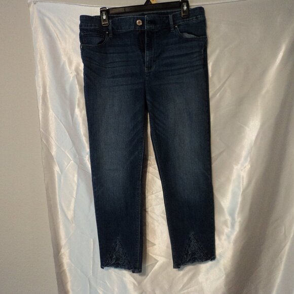 Women's 'The Slim Crop' Blue Jeans W/Small Embroidered Cuffs - Picture 1 of 3